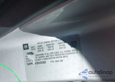 2014 Buick Verano из США, поврежденный, VIN 1G4PP5SK1E4166903